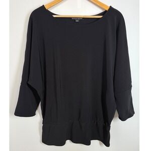 Boston Proper Black Dolman Sleeve Liquid Knit Travel Boat‎ Neck Blouse Top Sz XL